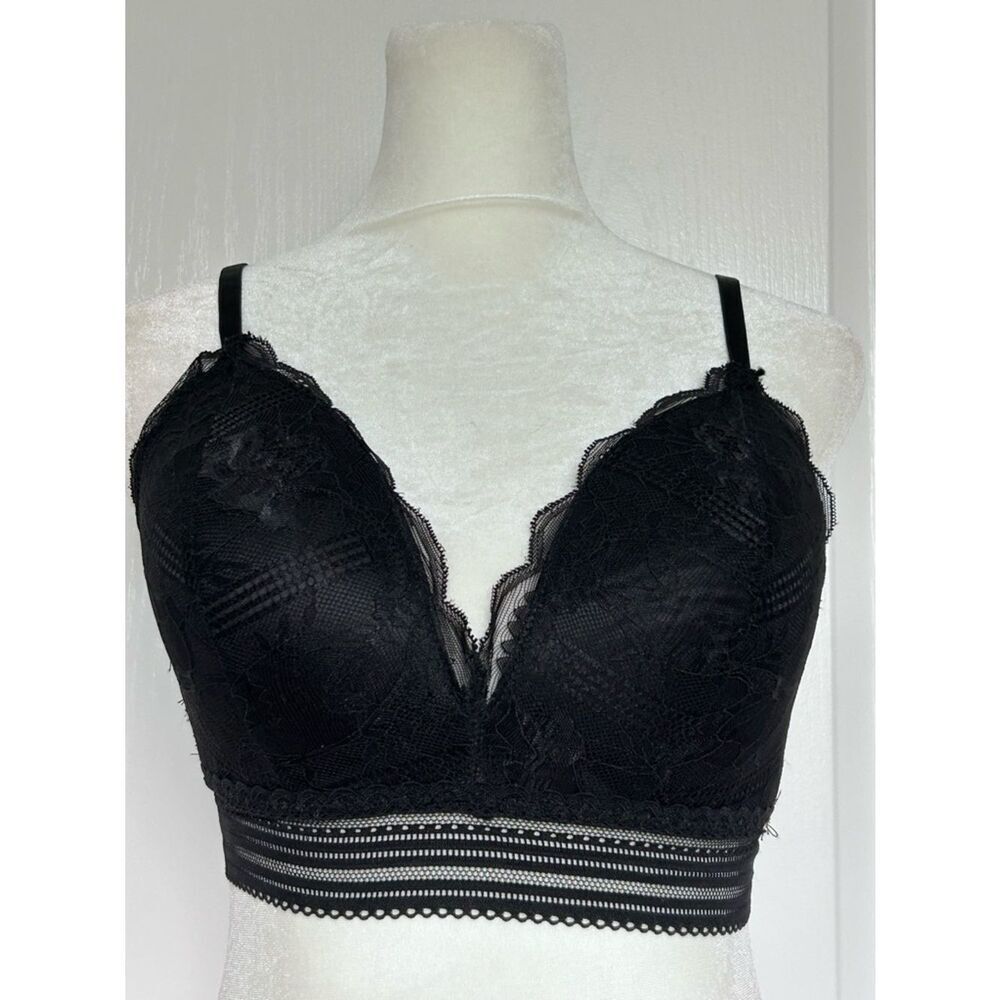 Black Floral Lace Longline Push-Up Bralette Coquette Bra Women Intimates